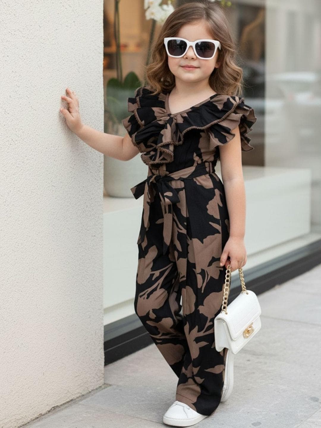 Cutiekins Girls Printed Basic Jumpsuit with Ruffles