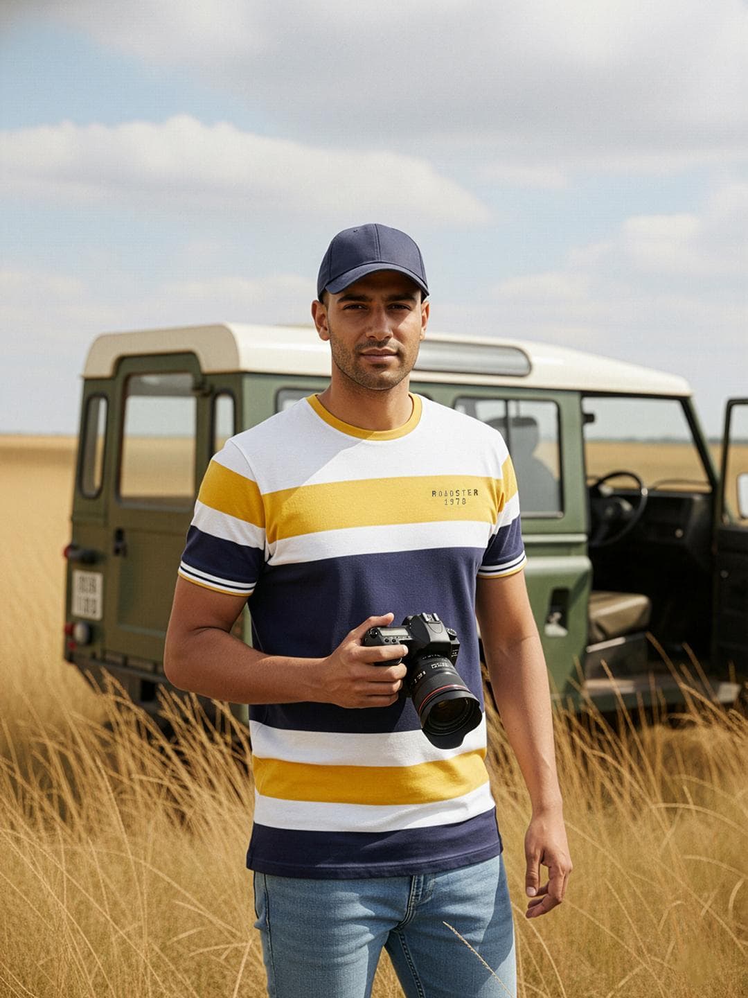 Roadster Men White Mustard Yellow Colourblocked Round Neck Cotton T-shirt
