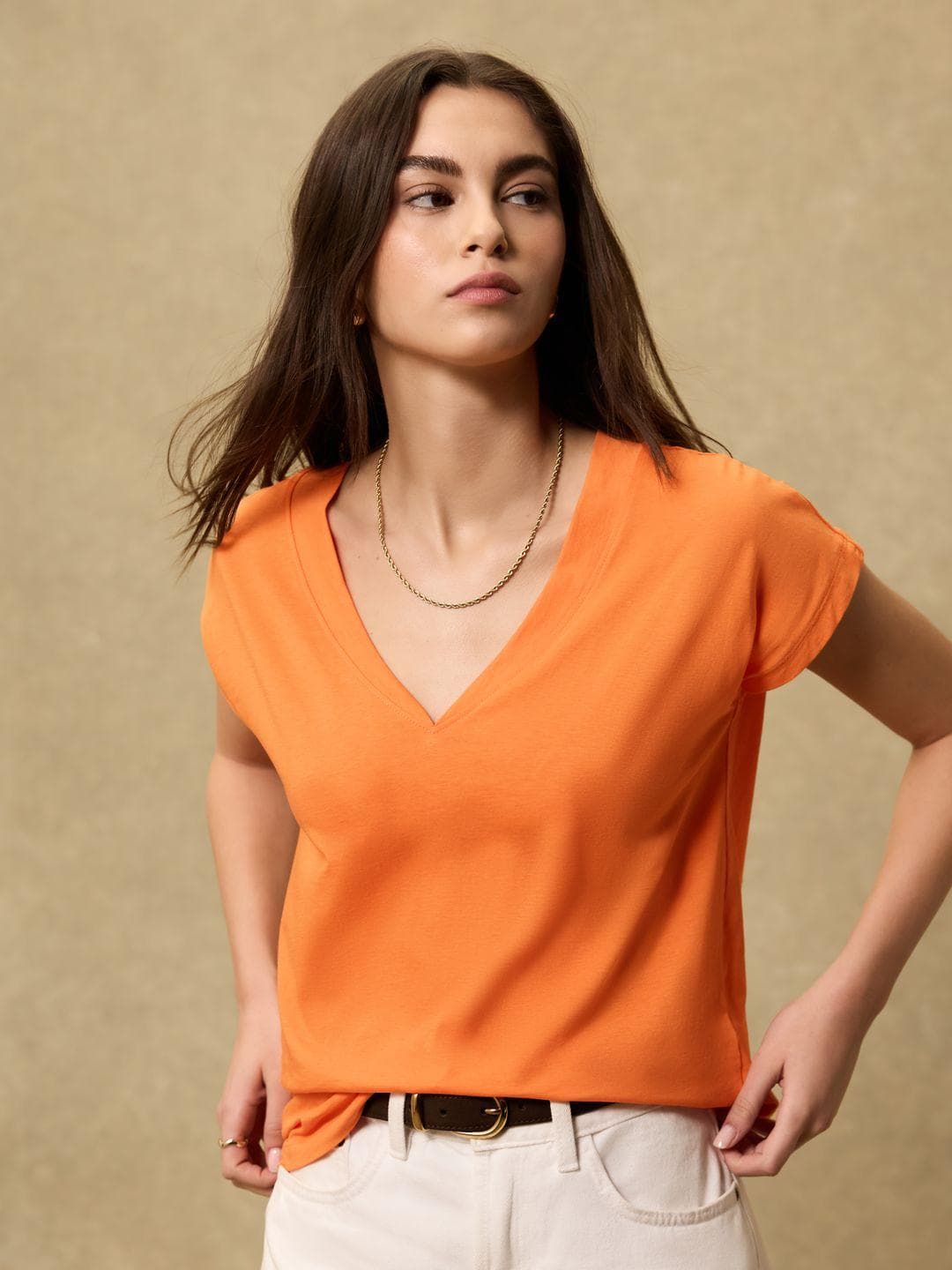 NEXT V-Neck Extended Sleeves Cotton T-shirt