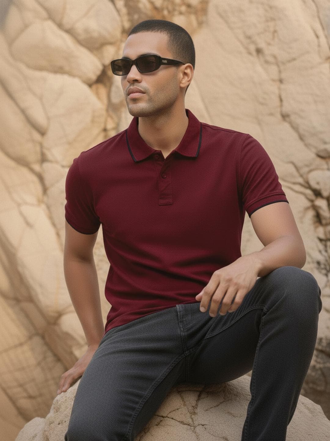 Roadster Men Maroon Solid Polo Collar T-shirt