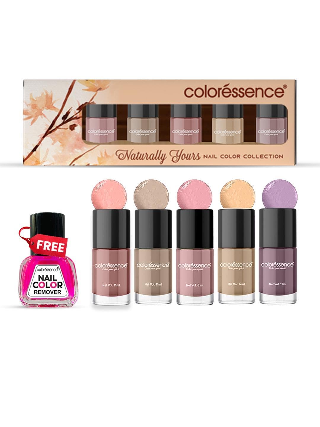 Buy Coloressence Set Of 5 Naturally Yours Quick Dry Nail Paint With Remover 6 Ml Each - - Personal Care for Women