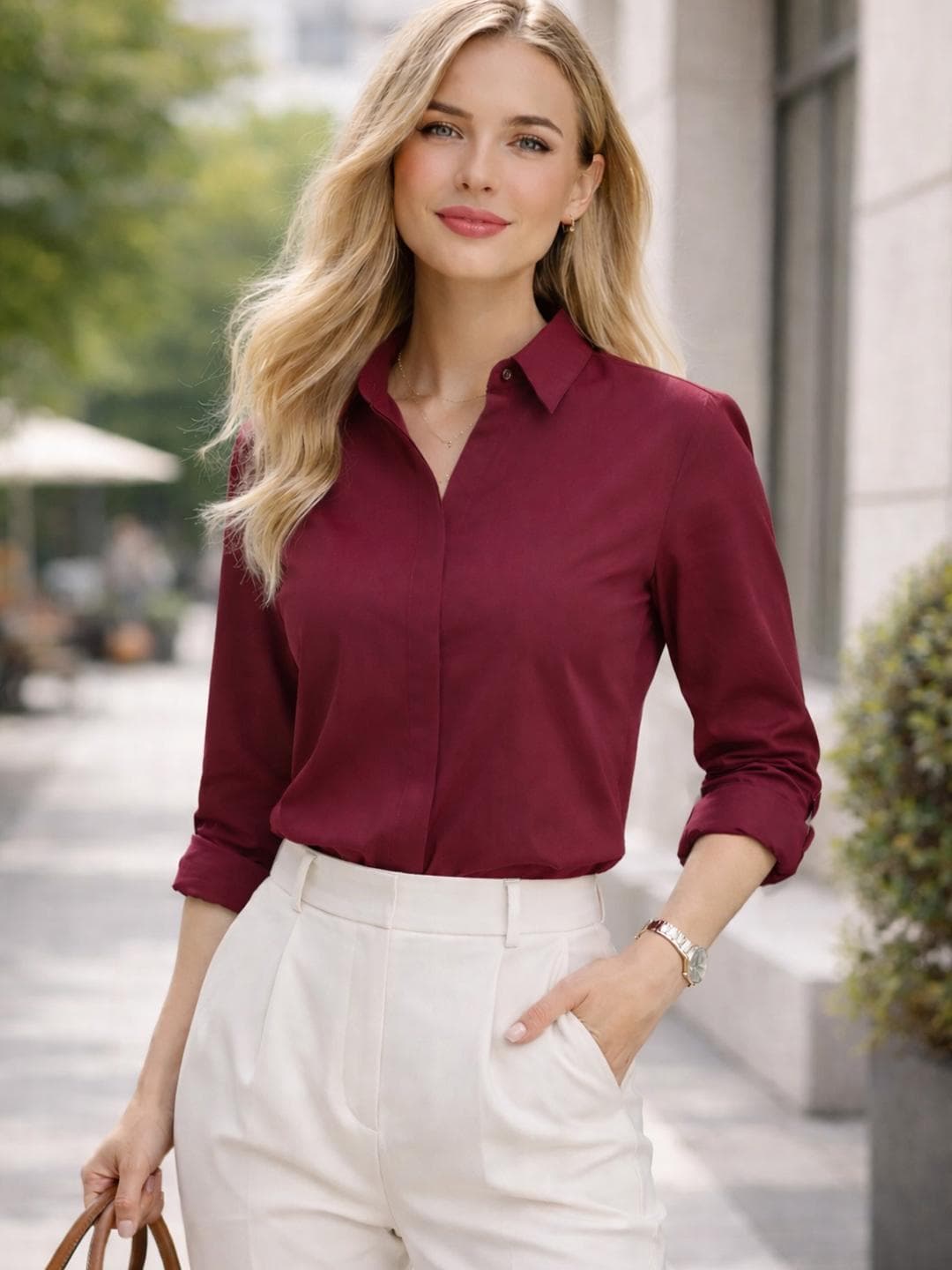 Hancock Women Solid Regular Fit Pure Cotton Formal Shirt