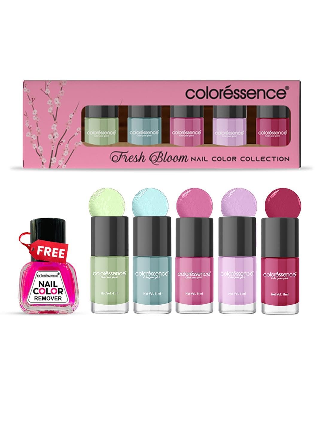 Buy Coloressence Set Of 5 Fresh Bloom Quick Dry Nail Paint With Remover 6 Ml Each - - Personal Care for Women
