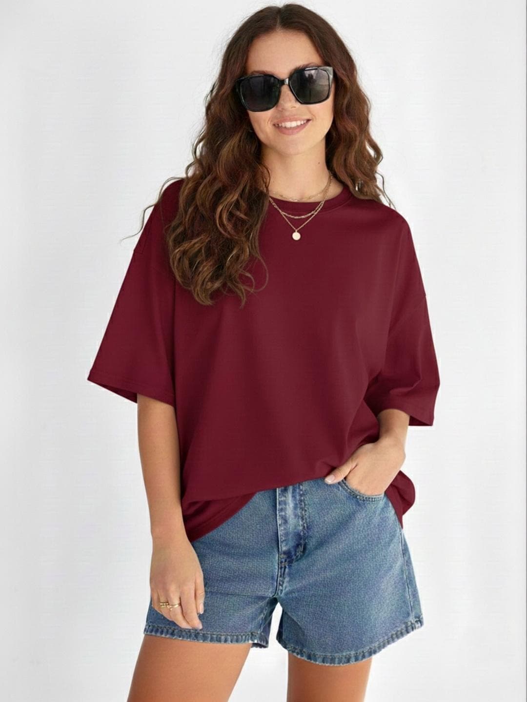 TQH Women Drop-Shoulder Sleeves T-shirt