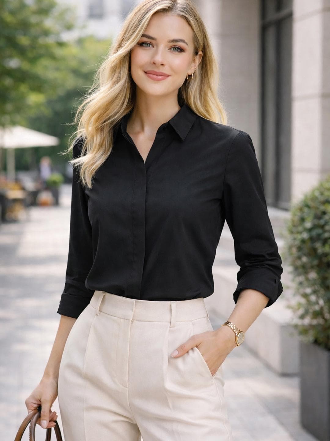 Hancock Women Solid Regular Fit Pure Cotton Formal Shirt