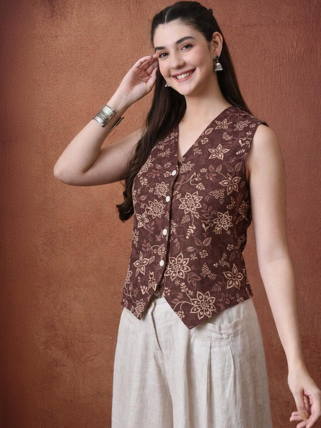 Klotden Floral Print Cotton Blend Top