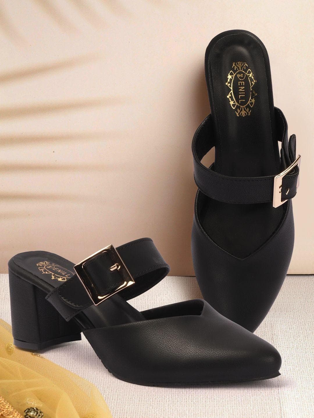 Denill Block Mules with Buckles