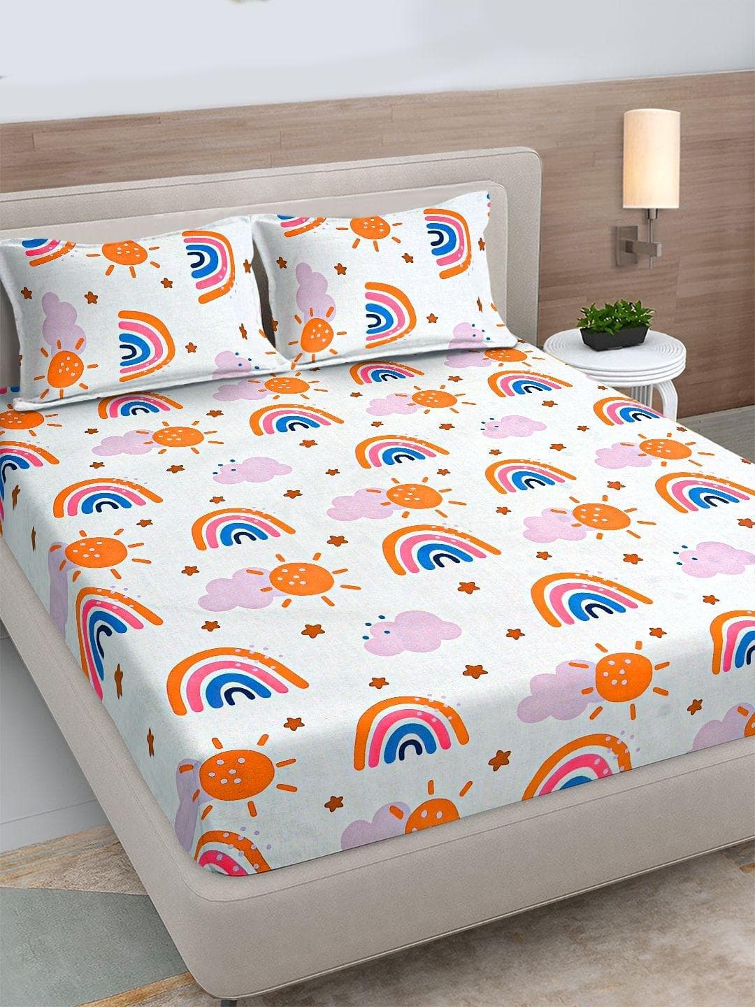 Buy FABINALIV White Cartoon Print Polycotton 300 TC King Bedsheet With 2 Pillow Covers - - Home for Unisex Kids