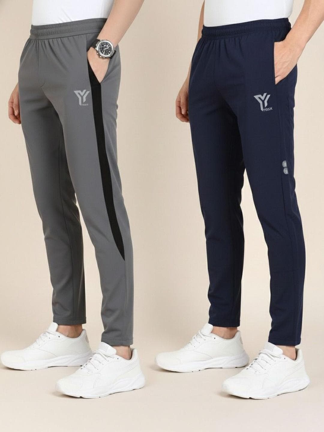 YUNEK Men Pack Of 2 Mid-Rise Track Pants