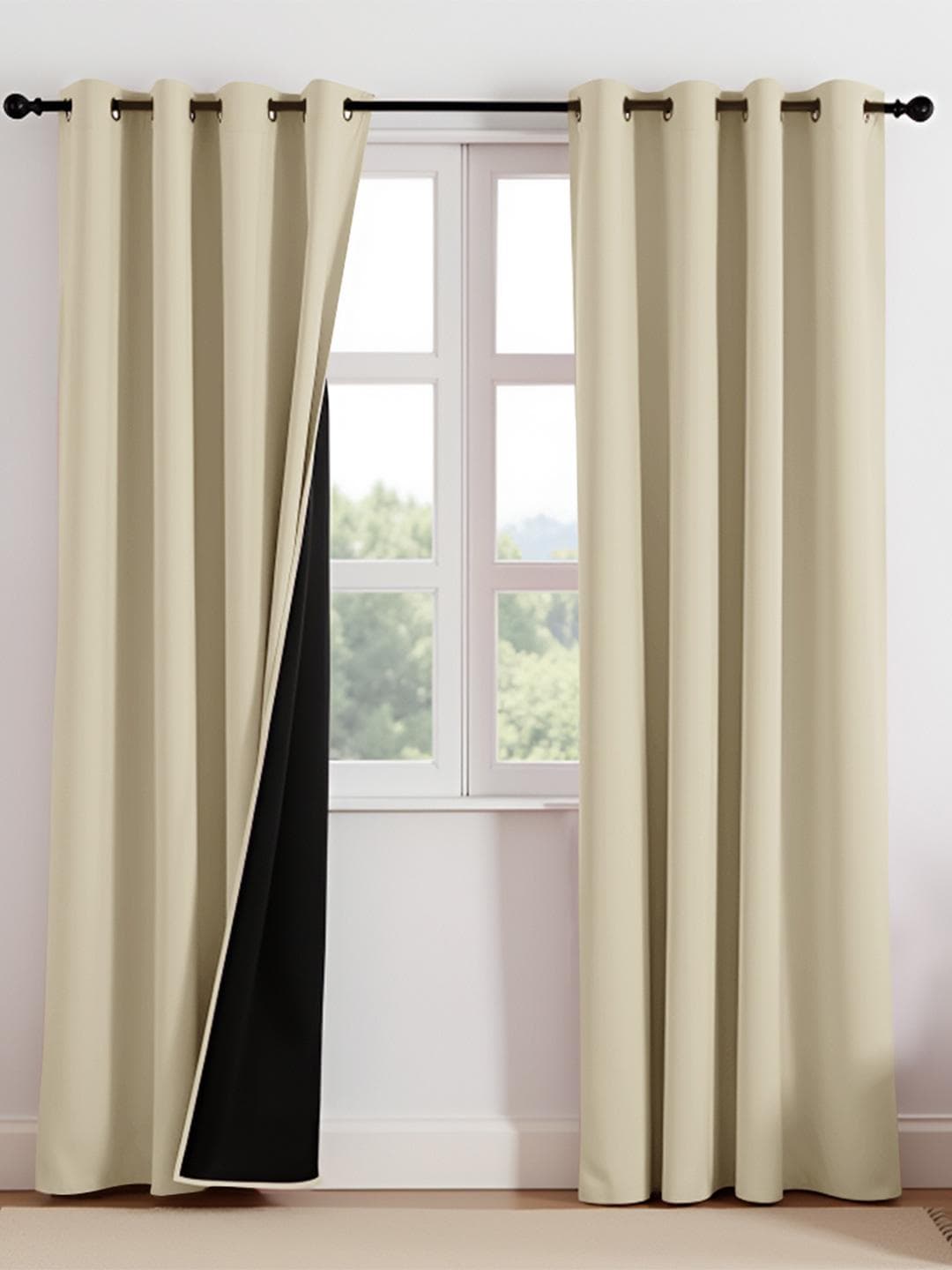 HOMEMONDE Beige & Black Set of 2 Black Out Door Curtain