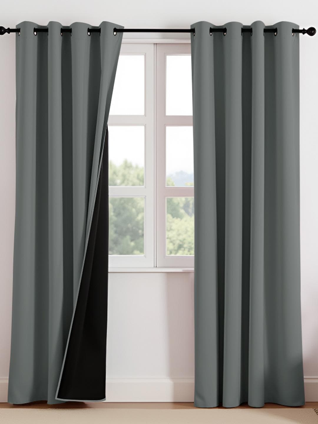 Buy HOMEMONDE Grey & Black 2 Pieces Blackout Door Solid Curtains - - Home for Unisex