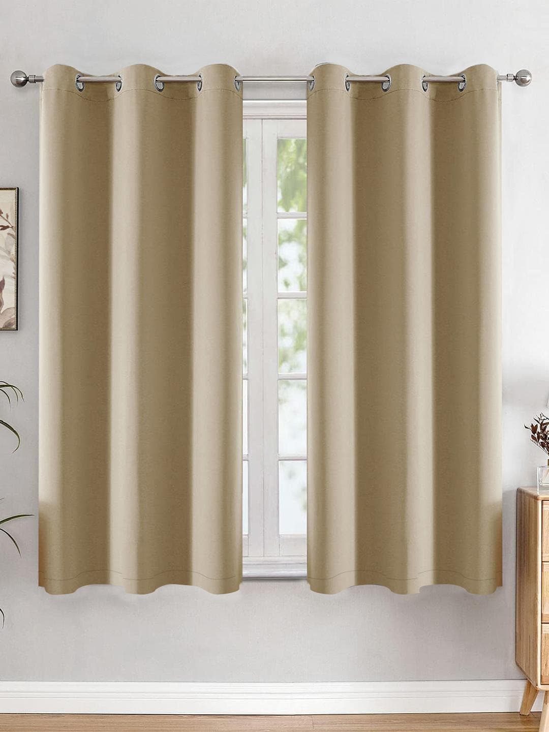 HOMEMONDE Beige Set of 2 Black Out Window Curtains