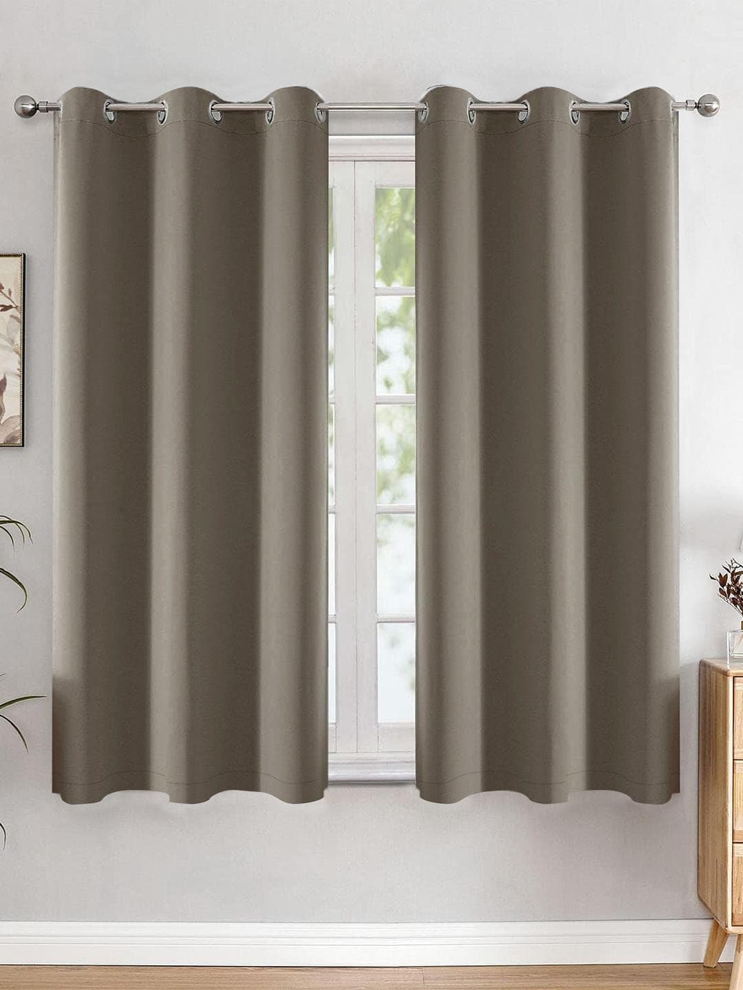 HOMEMONDE Grey Set of 2 Black Out Window Curtains