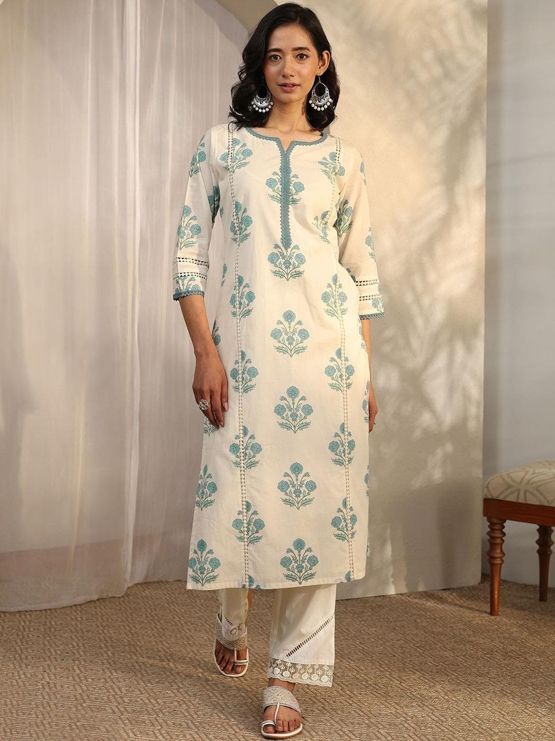 Libas Women Off White Printed Cotton Straight Kurta