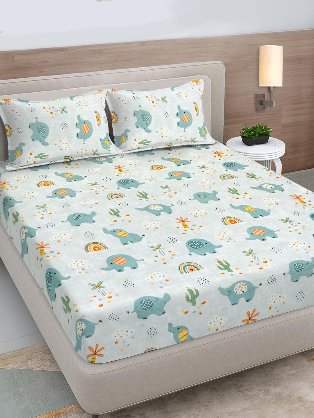 Buy FABINALIV Off White Cartoon Print 300 TC King Bedsheet With 2 Pillow Covers - - Home for Unisex Kids