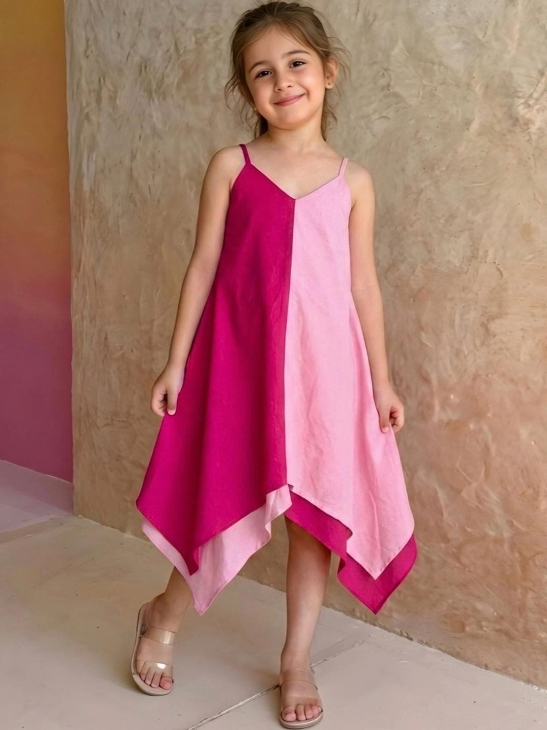 KidsFlower Girls Colourblocked V-Neck Fit & Flare Ethnic Dresses