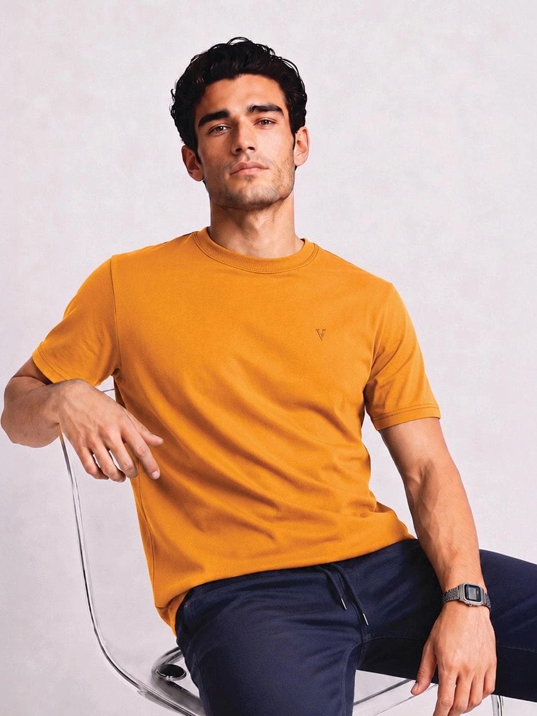 Buy Van Heusen Innerwear Men Cotton Crew Neck Solid Lounge Tshirt Regular Fit Short Sleeves - - Apparel for Men