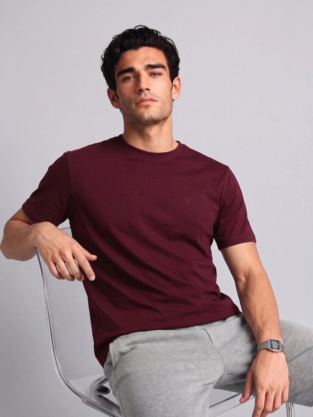 Buy Van Heusen Men Cotton Crew Neck Solid Short Sleeves Soft Breathable Lounge Tshirt - - Apparel for Men