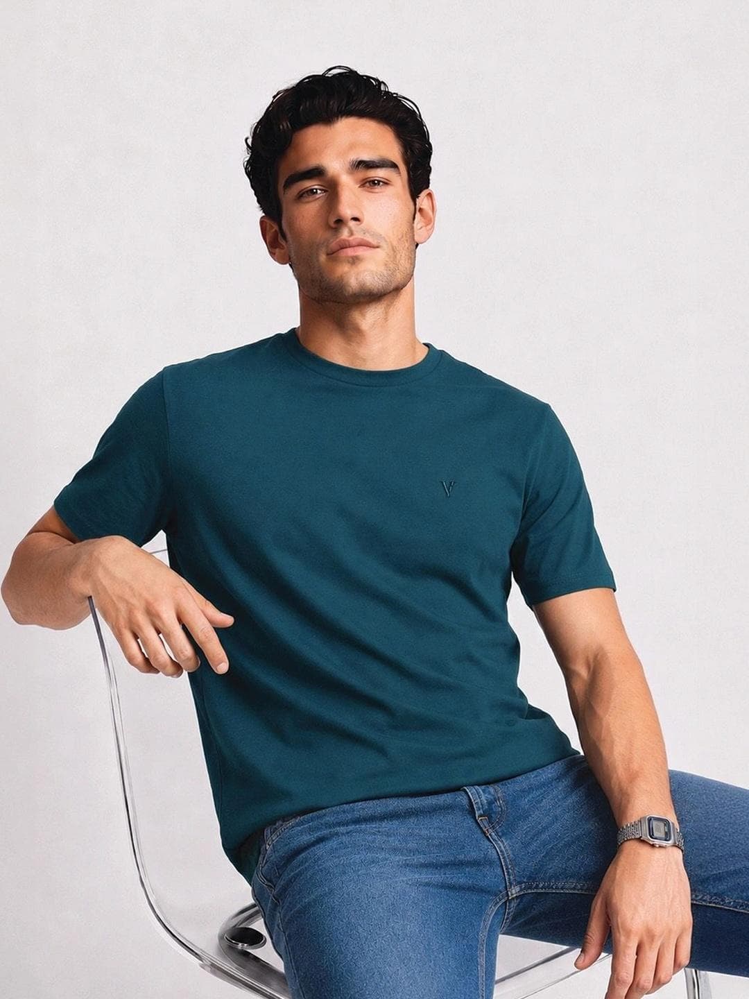 Buy Van Heusen Men Cotton Crew Neck Solid Short Sleeves Soft Breathable Lounge Tshirt - - Apparel for Men