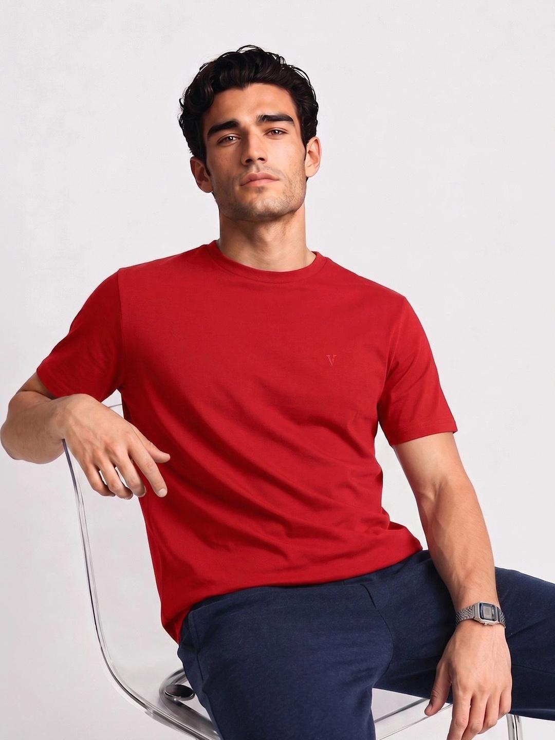 Buy Van Heusen Men Cotton Crew Neck Solid Short Sleeves Soft Breathable Lounge Tshirt - - Apparel for Men