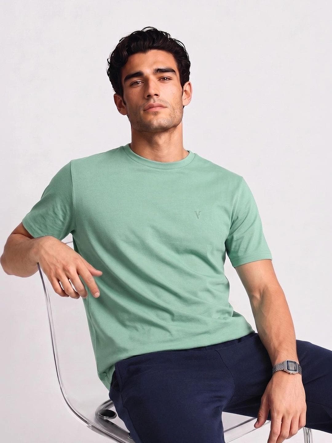Buy Van Heusen Men Cotton Crew Neck Solid Regular Fit Soft Breathable Lounge Tshirt - - Apparel for Men