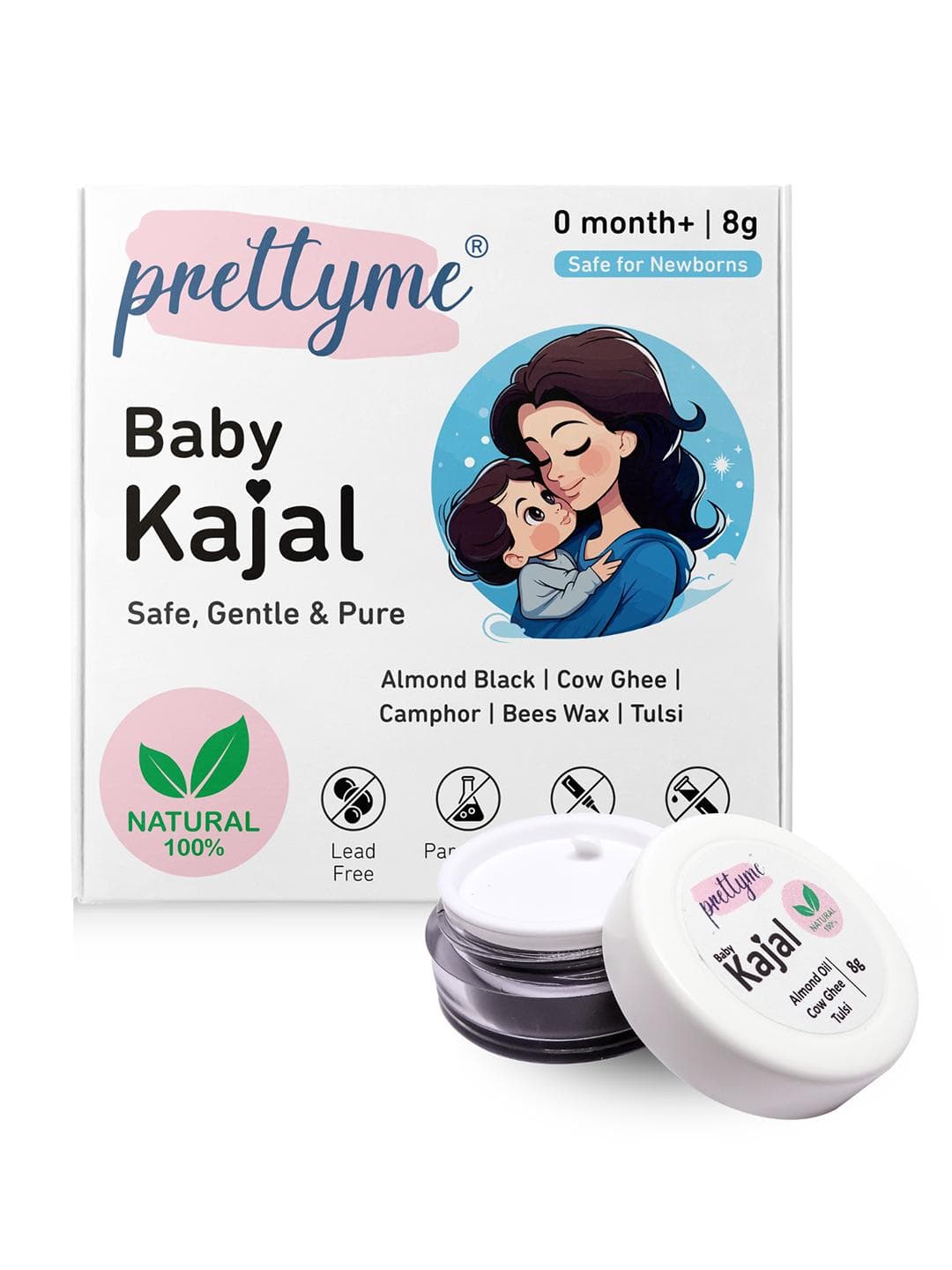 Prettyme Kids Set Of 2 Natural Baby Kajal For Newborns With Ghee & Almond Oil - 8g Each