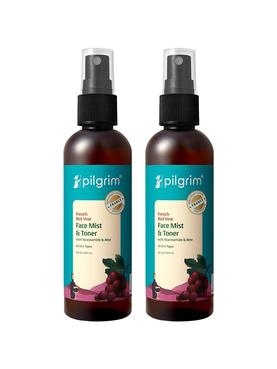 Pilgrim Set of 2 Alcohol-Free Red Vine Face Mist for Antiaging & Glowing Skin