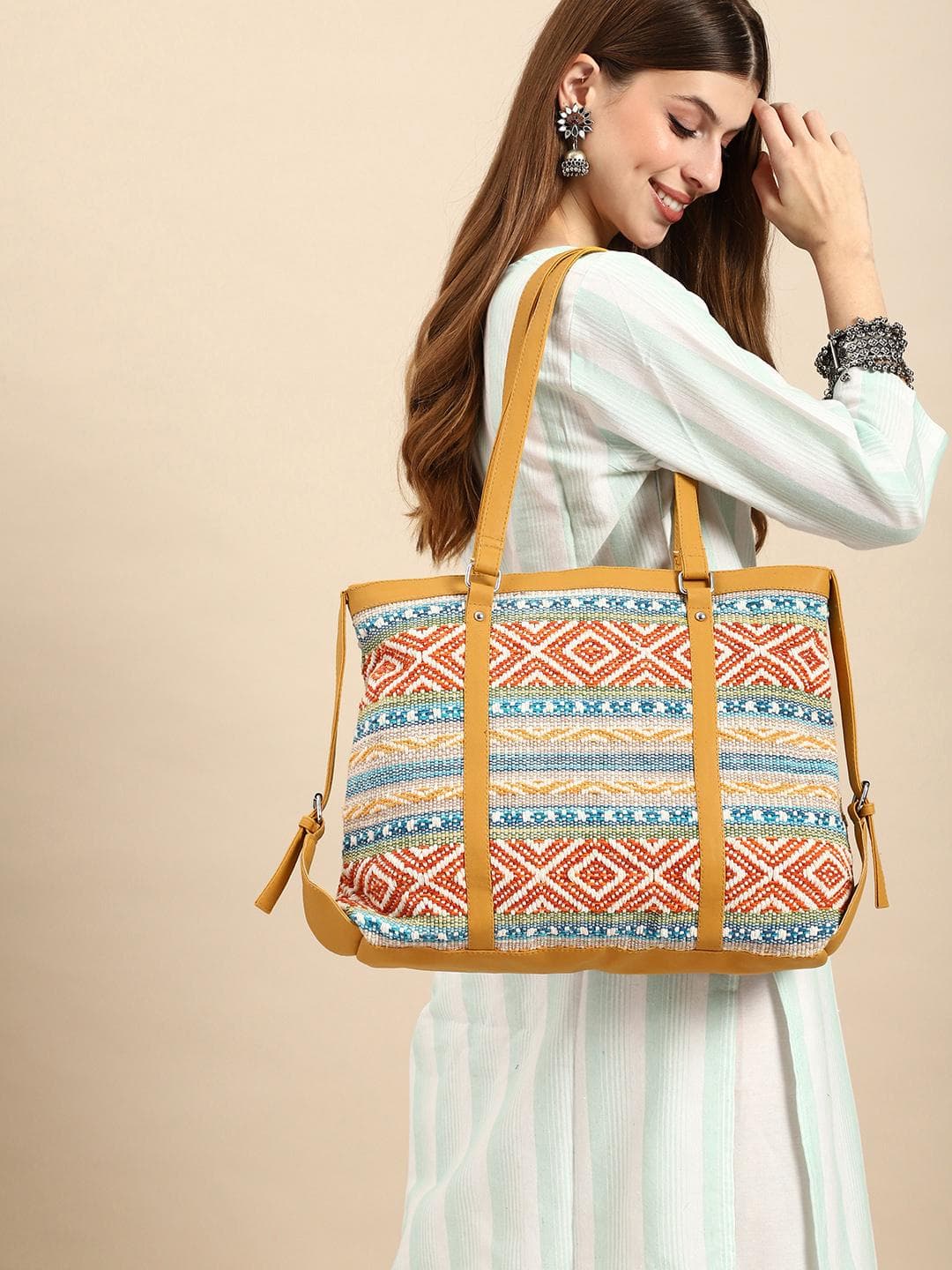 Buy Anouk Geometric Printed Embroidered Oversized Shopper Tote Bag - - Accessories for Women