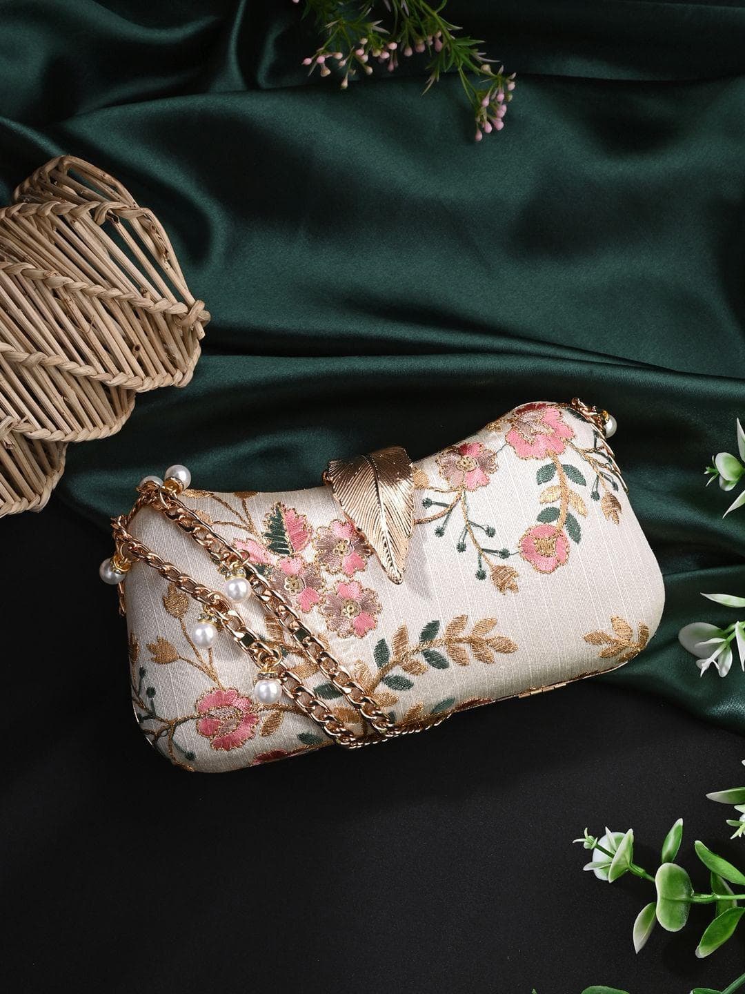 Anouk White Embroidered Box Clutch