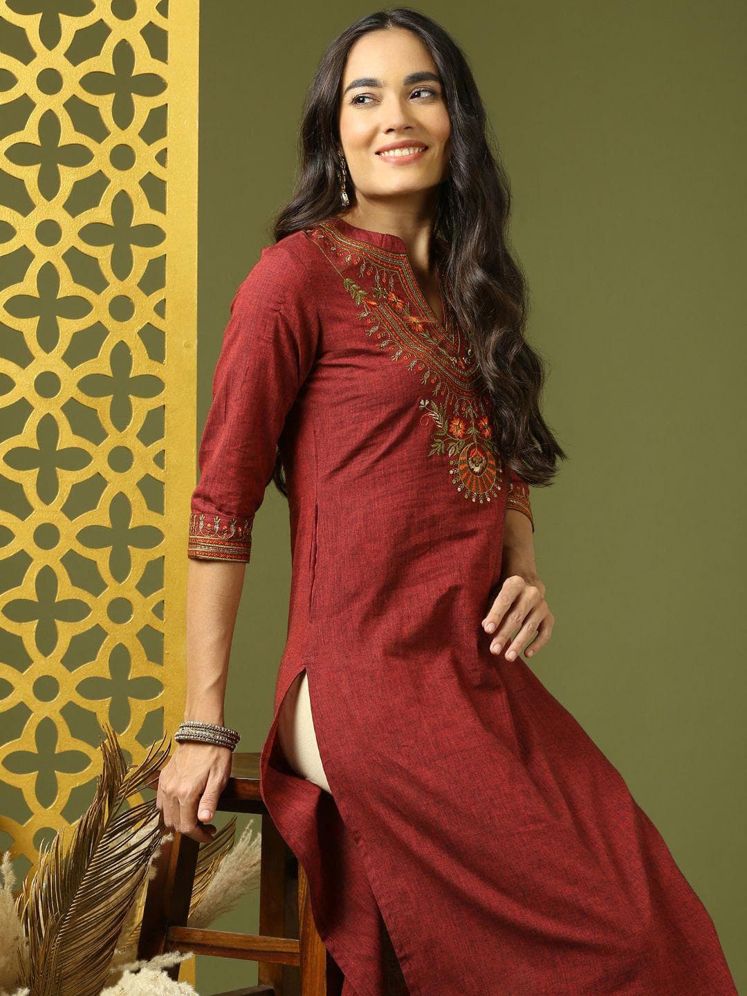 Anouk Women Embroidered Pure Cotton Kurta