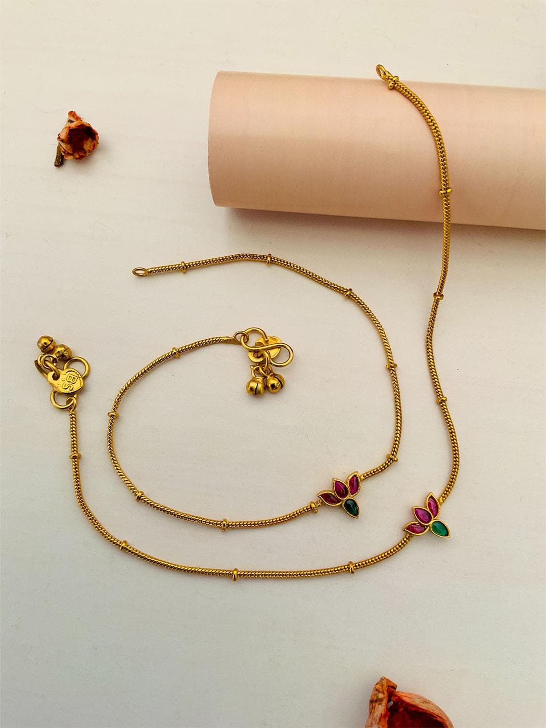 Buy Anouk Set Of 2 Gold Plated Kundan Studded And Beaded Brass Anklet - - Accessories for Women