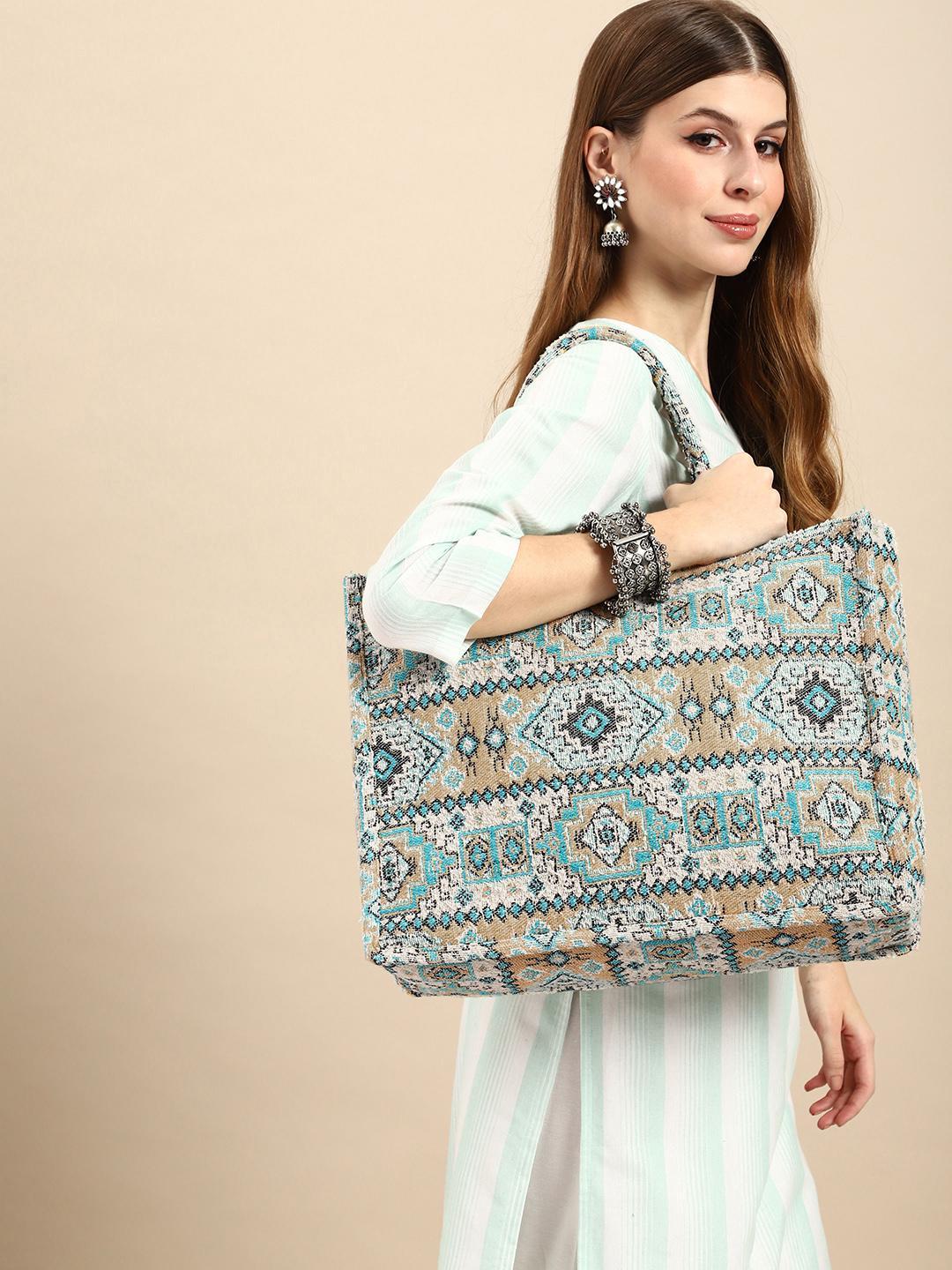 Buy Anouk Ethnic Motifs Printed Embroidered Oversized Shopper Tote Bag - - Accessories for Women