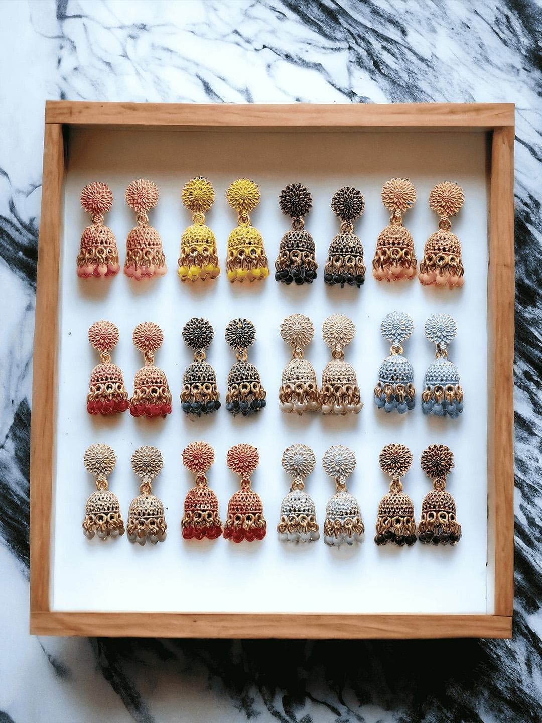 Anouk Set Of 12 Gold Plated Artificial Stones & Beads Contemporary Jhumkas Earrings
