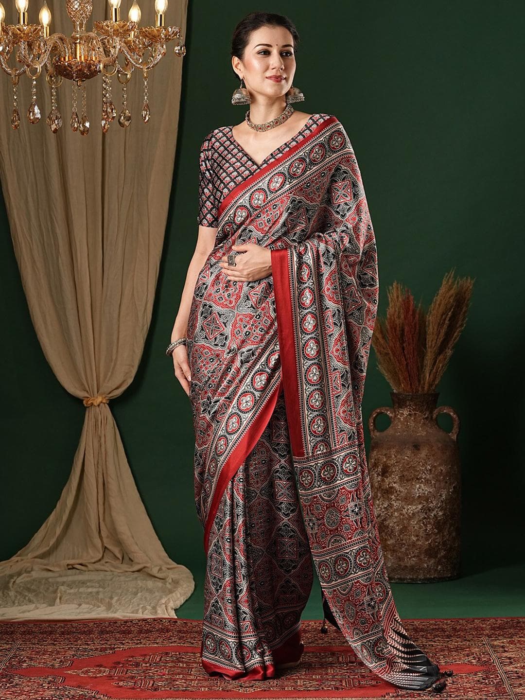 Anouk Ethnic Motifs Ajrak Pure Crepe Saree