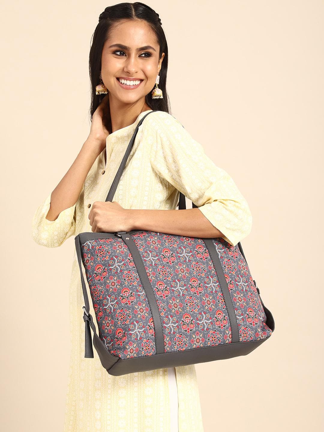 Buy Anouk Ethnic Motifs Printed Oversized Structured Tote Bag - - Accessories for Women