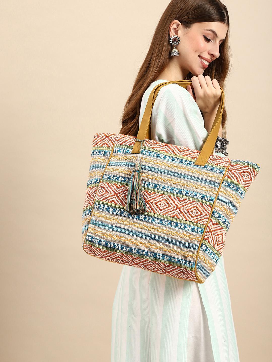 Buy Anouk Geometric Printed Tasselled Oversized Shopper Tote Bag - - Accessories for Women