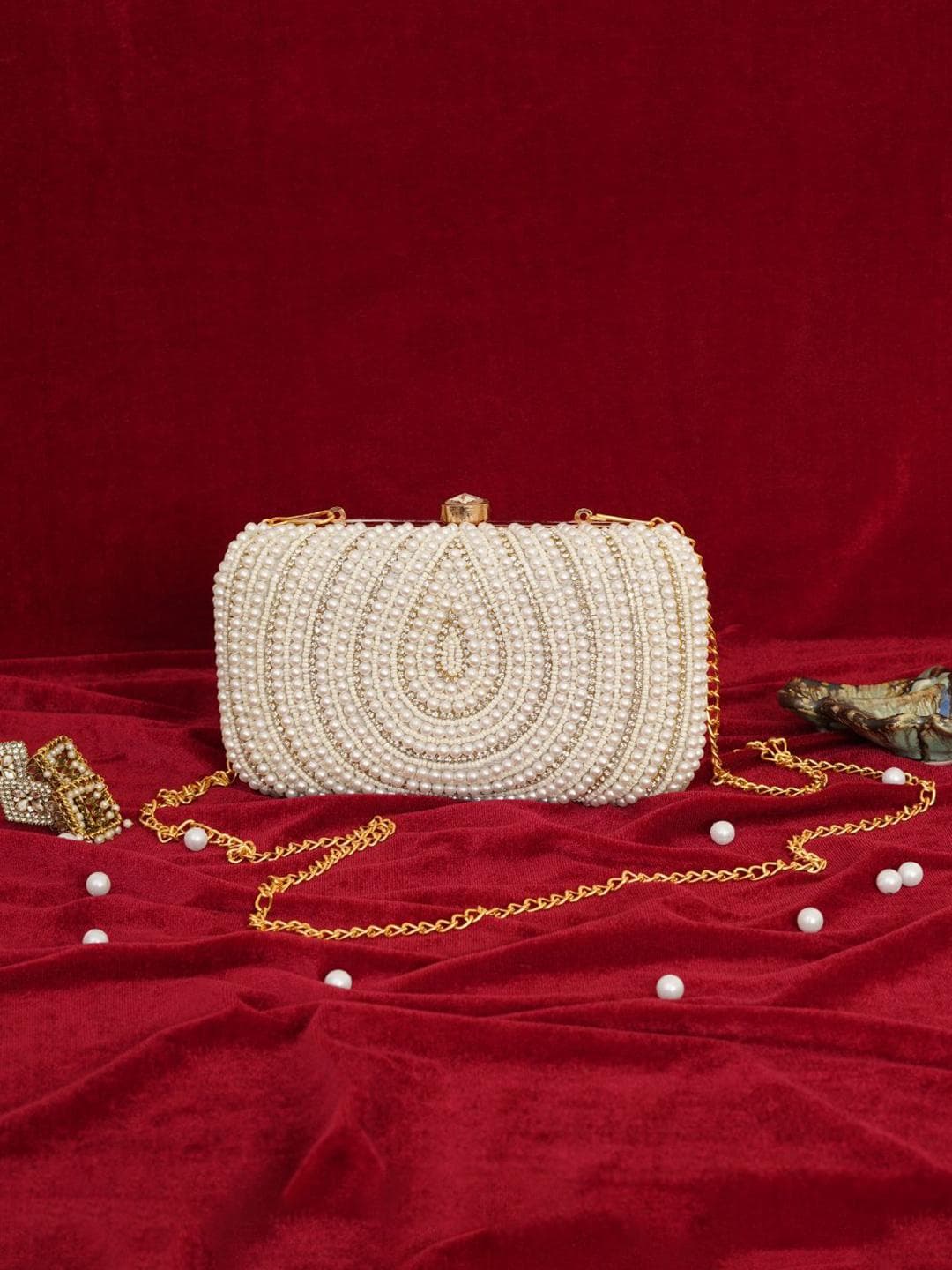 Anouk Embellished Box Clutch With Shoulder Strap