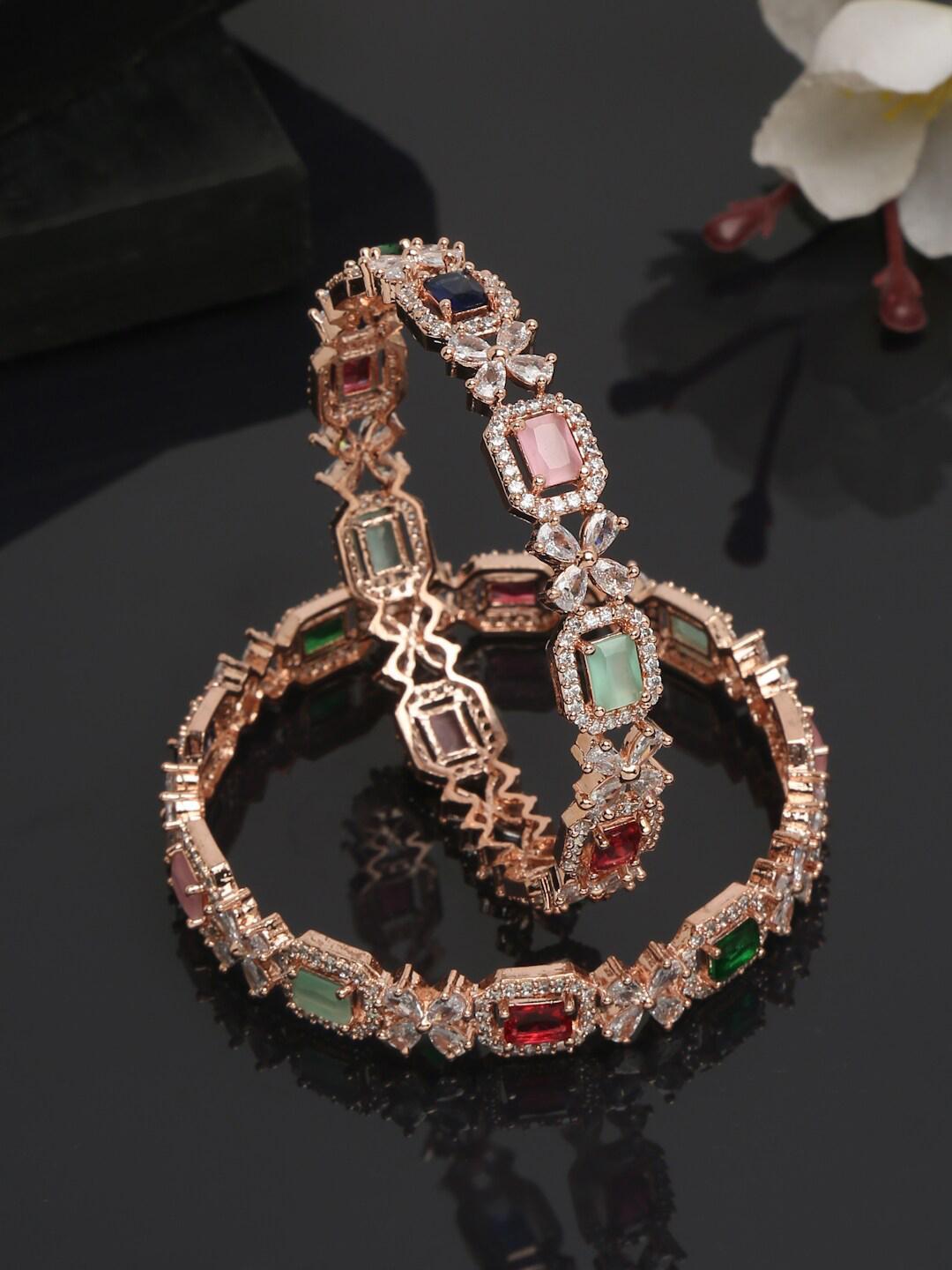 Buy Anouk Set Of 2 Rose Gold Plated Stone Studded Bangles - - Accessories for Women