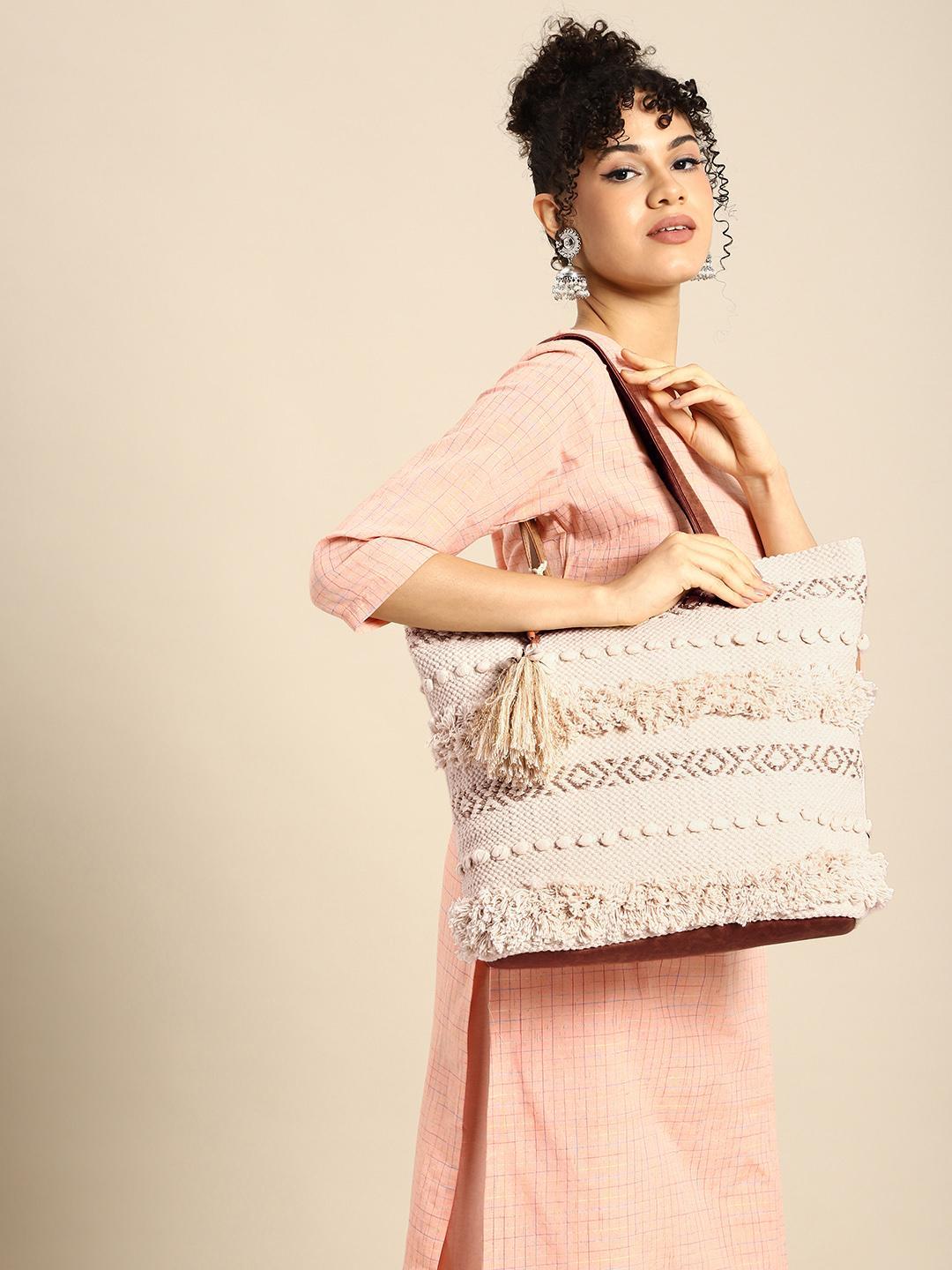 Buy Anouk Geometric Structured Tote Bag With Tasselled - - Accessories for Women