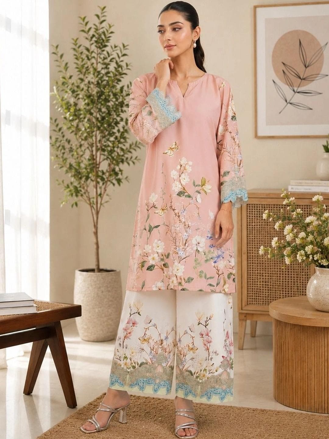 Buy SZN Floral Printed Tunic With Trousers - - Apparel for Women