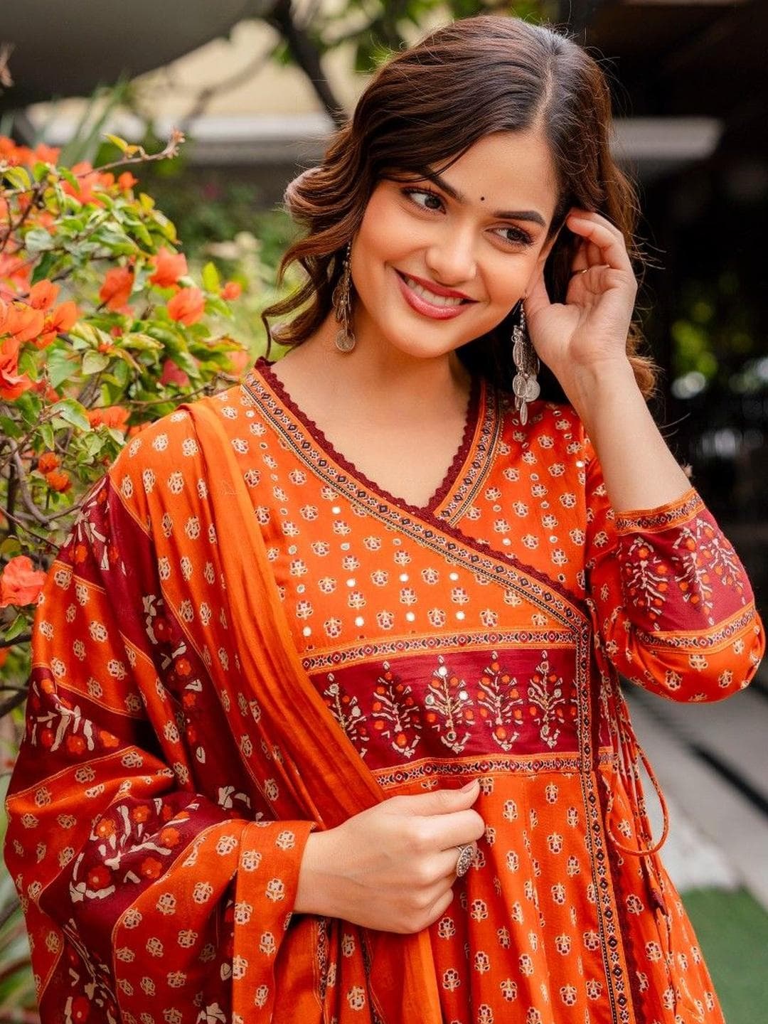 Anouk Women Ethnic Motifs Printed Angrakha Pure Cotton Kurta with Trousers & With Dupatta