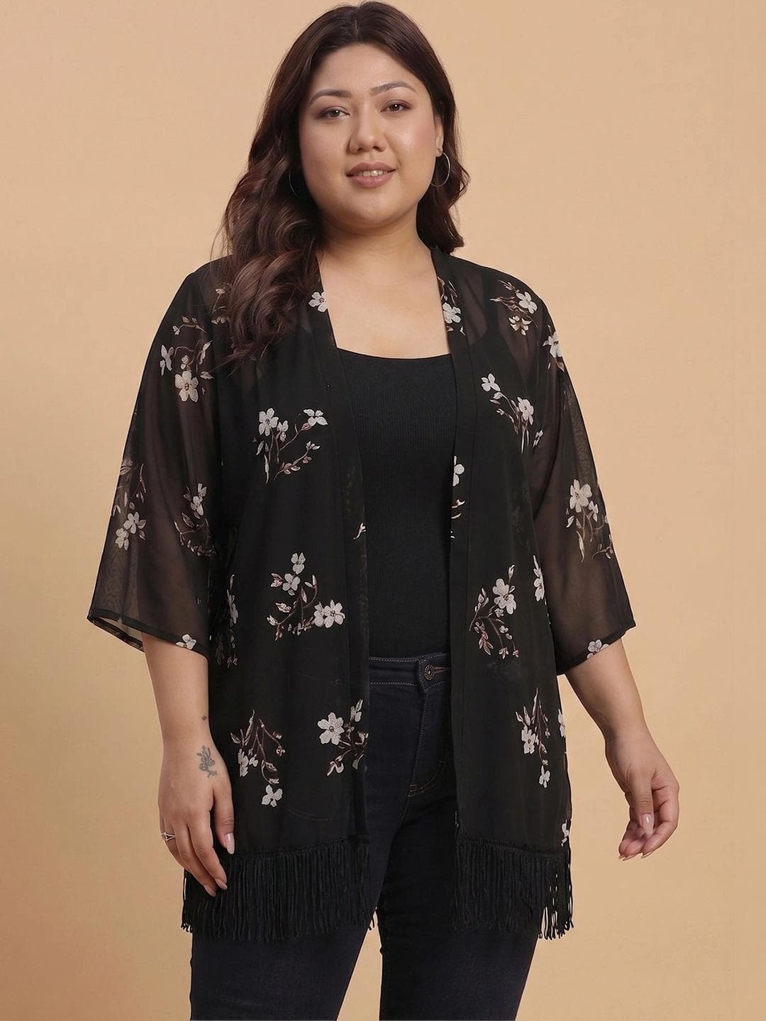 Azira Women Printed Tasselled Shrug