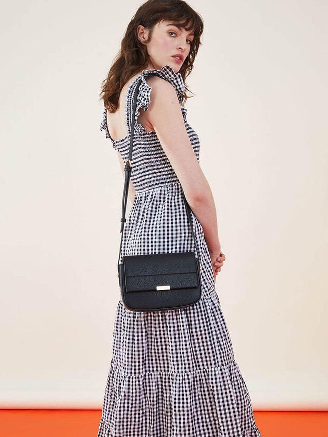 Accessorize London Women's Faux Leather Black Straight flap saddle cross-body bag