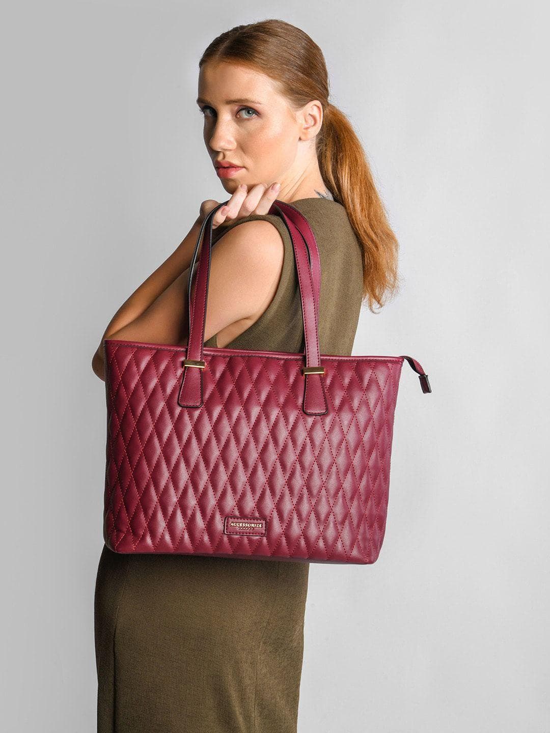 Buy Accessorize Faux Leather Maroon Lannister Quilted Tote Bag - - Accessories for Women