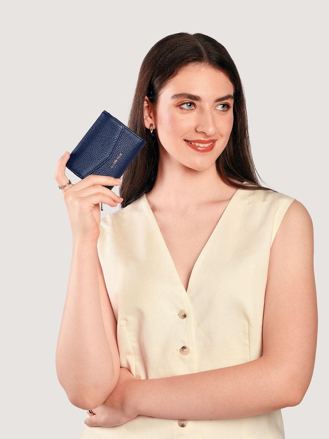 Accessorize London Women Navy Small Flap Zip Around purse