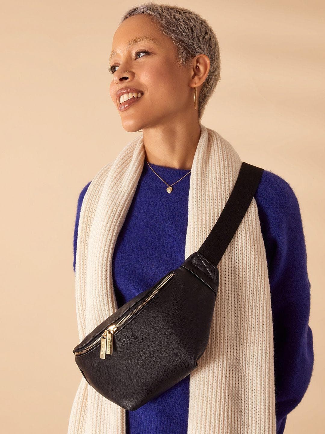 Accessorize London Women's Faux Leather Black Large Zip Bumbag