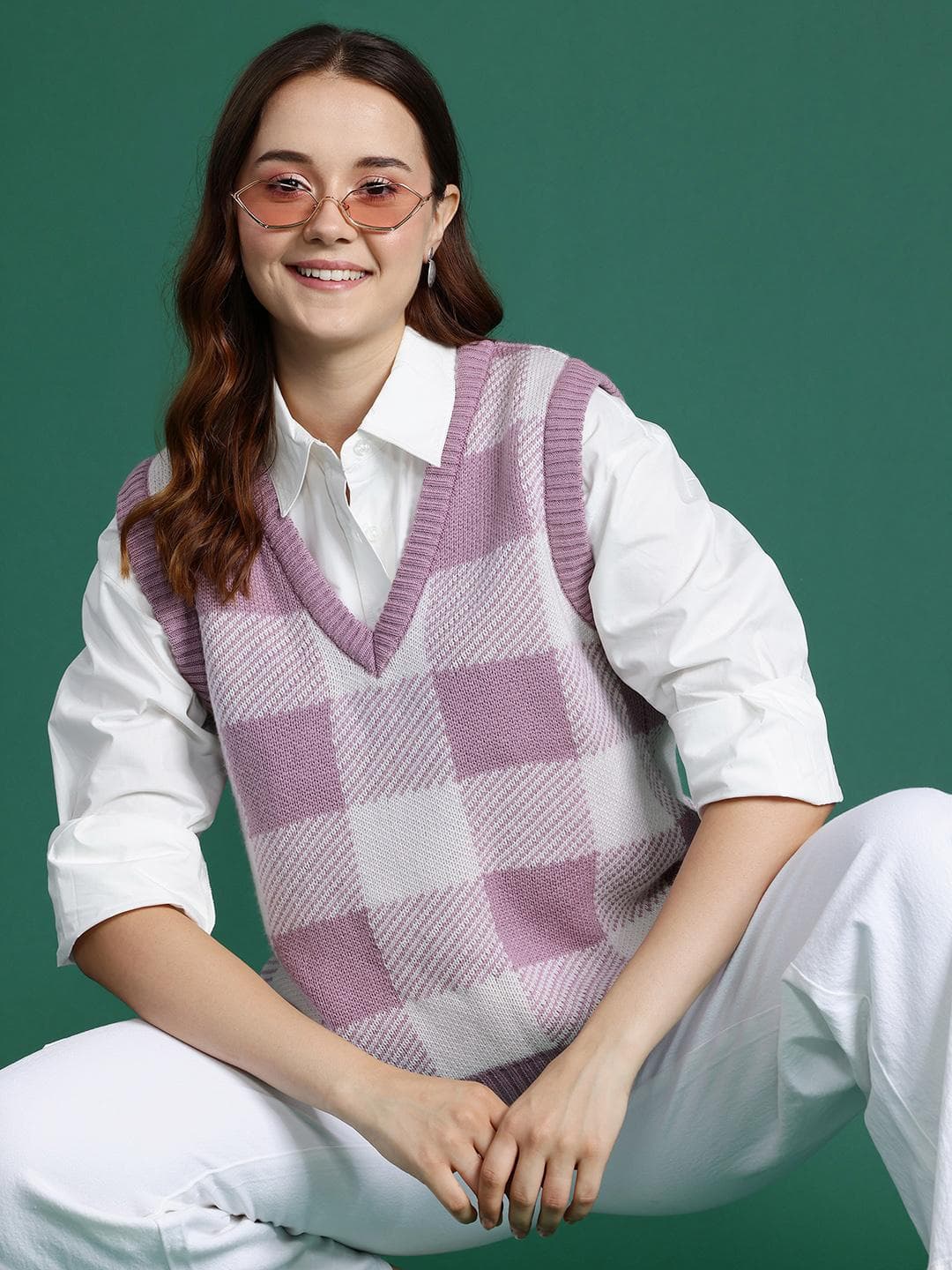 DressBerry Women Checked Sweater Vest