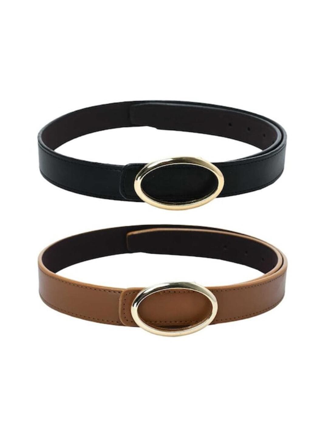 Buy DressBerry Women Pack Of 2 Formal Black & Brown Solid Push Pin Closure Belt - - Accessories for Women