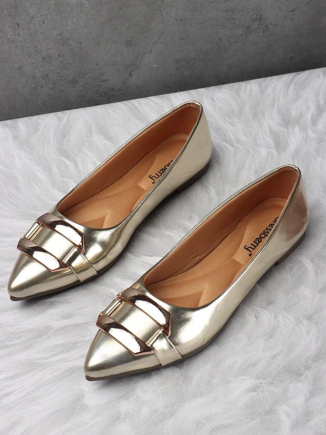 Buy DressBerry Gold Toned Buckle Embellished Ballerinas - - Footwear for Women