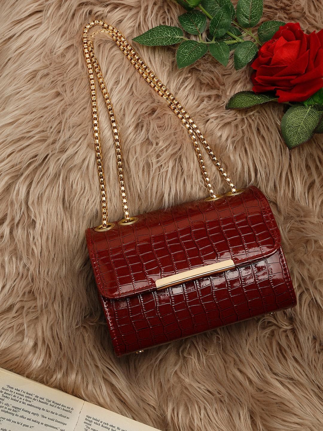 Buy DressBerry Maroon Croco Textured Clutches - - Accessories for Women
